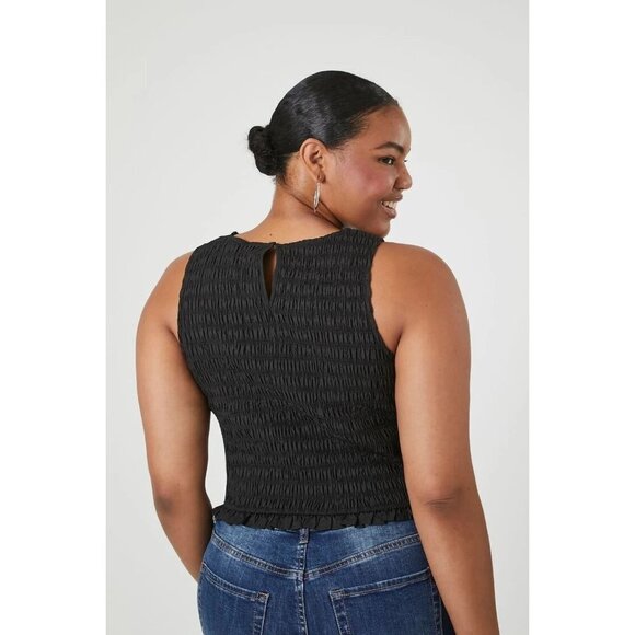 NWT Forever 21 Plus Size Smocked Tank Top in Black - Size 1X - Picture 2 of 8